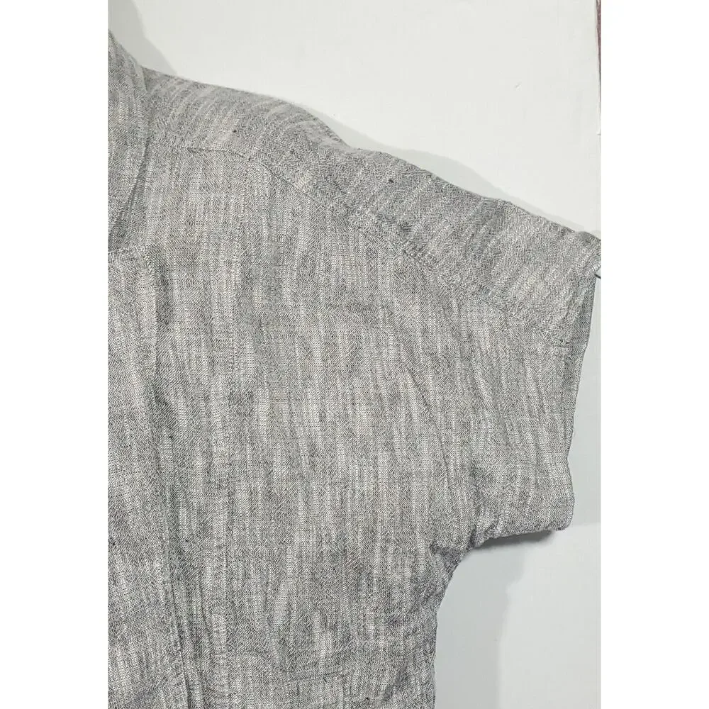 Eileen Fisher M Gauzy Linen Blend Short Dolman Sleeve Pockets Snap Closure Top